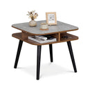 Side Table Faux Marble End Table with Storage Shelves and Rubber Wood Legs by DirectDeals