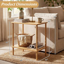 Side Table Set of 2 2-Tier Bamboo End Table with Storage Shelves Rectangular Tea Sofa Table-Natural by LJGDeals