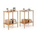 Side Table Set of 2 2-Tier Bamboo End Table with Storage Shelves Rectangular Tea Sofa Table-Natural by LJGDeals