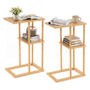 Side Table Set of 2 with Storage Shelves and Bamboo Construction-Natural by LJGDeals