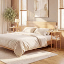 Side Table Set of 2 with Storage Shelves and Bamboo Construction-Natural by LJGDeals