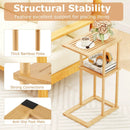 Side Table Set of 2 with Storage Shelves and Bamboo Construction-Natural by LJGDeals