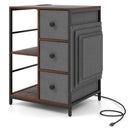 Side Table with Charging Station Industrial Nightstand with Open Shelves-Rustic Brown