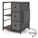 Side Table with Charging Station Industrial Nightstand with Open Shelves-Rustic Brown by LJGDeals