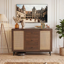 Sideboard Buffet Cabinet with Rattan Doors and 3 Drawers by DirectDeals