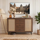 Sideboard Buffet Cabinet with Rattan Doors and 3 Drawers by LJGDeals