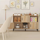 Sideboard Storage Cabinet Bookcase with 3 Doors and Open Compartments-Oak by LJGDeals