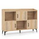 Sideboard Storage Cabinet Bookcase with 3 Doors and Open Compartments-Oak by LJGDeals