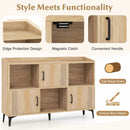 Sideboard Storage Cabinet Bookcase with 3 Doors and Open Compartments-Oak by LJGDeals