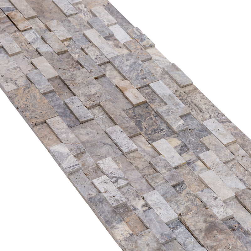 Silver Travertine 3D Ledger Panel 6"x24" – Honed Natural Wall Tile, Full Truckload