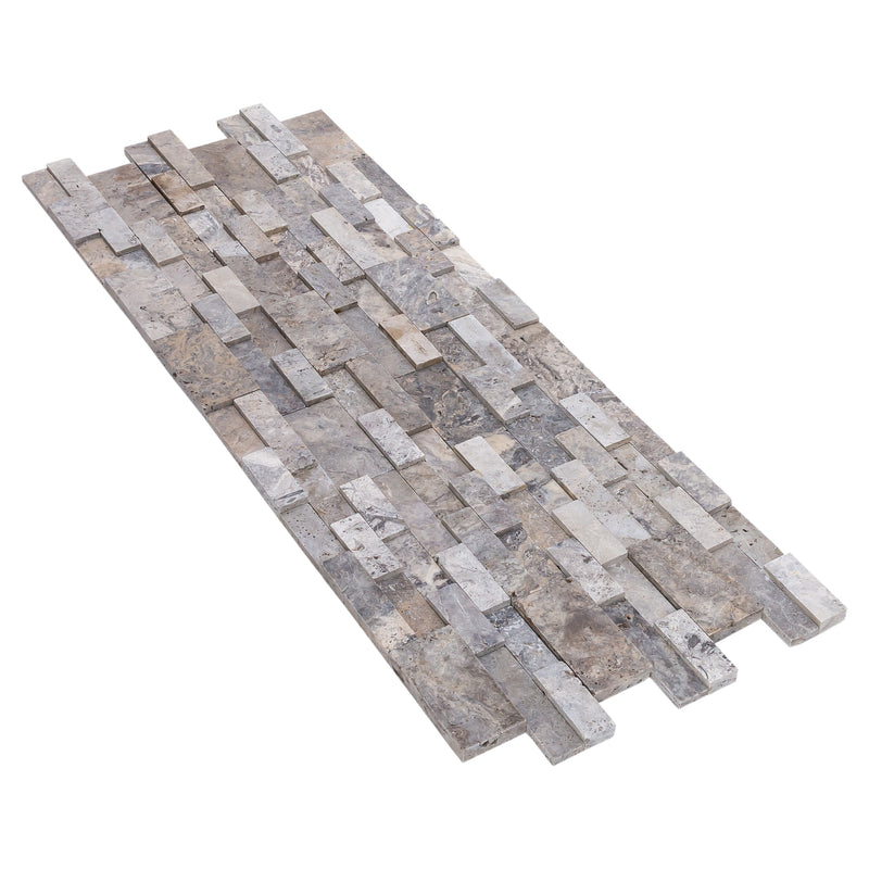Silver Travertine 3D Ledger Panel 6"x24" – Honed Natural Wall Tile, Full Truckload