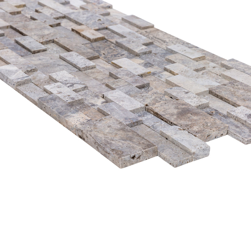 Silver Travertine 3D Ledger Panel 6"x24" – Honed Natural Wall Tile, Full Truckload