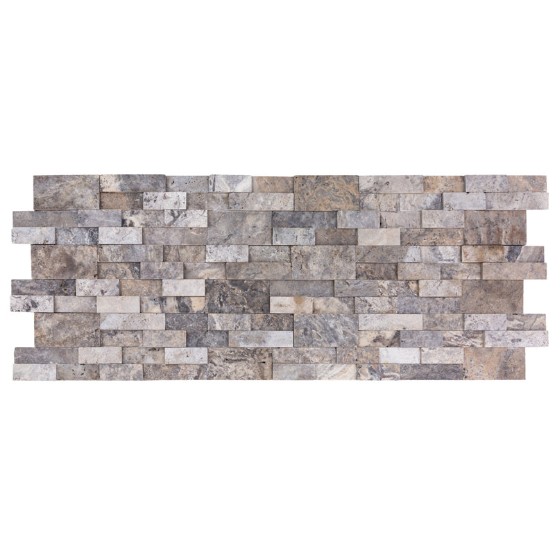 Silver Travertine 3D Ledger Panel 6"x24" – Honed Natural Wall Tile, Full Truckload
