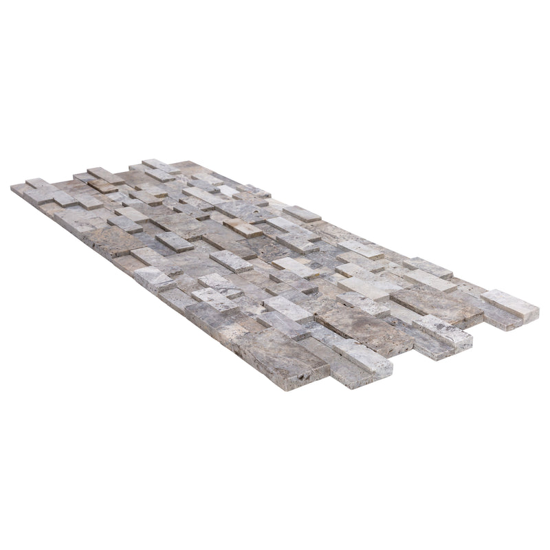 Silver Travertine 3D Ledger Panel 6"x24" – Honed Natural Wall Tile, Full Truckload