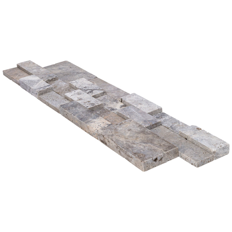 Silver Travertine 3D Ledger Panel 6"x24" – Honed Natural Wall Tile, Full Truckload