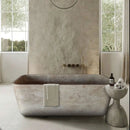 Travertine Hand-Carved Natural Stone Bathtub Silver Beige 32x60