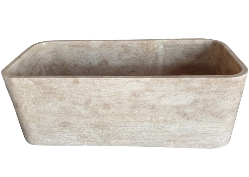 Silver Beige Naturel Stone Rectangular Shape Hand-Carved Unique Travertine Bathtub (W)32" (L)60" (H)22"