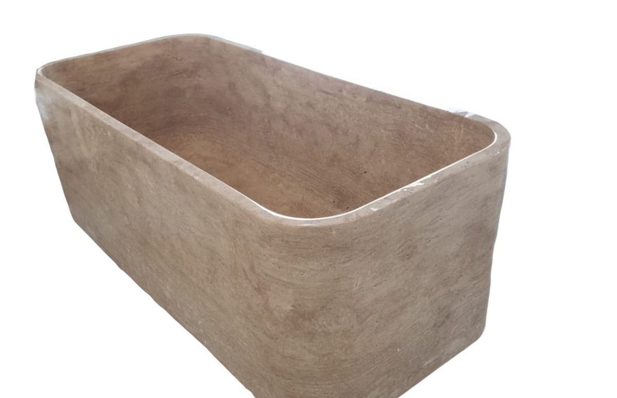 Travertine Hand-Carved Natural Stone Bathtub Silver Beige 32x60, side view