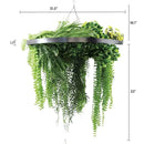 Artificial Hanging Plant Chandelier – Draping Fern Circular Ring (31.5in) Silver Frame – UV Resistant by Designer Plants USA