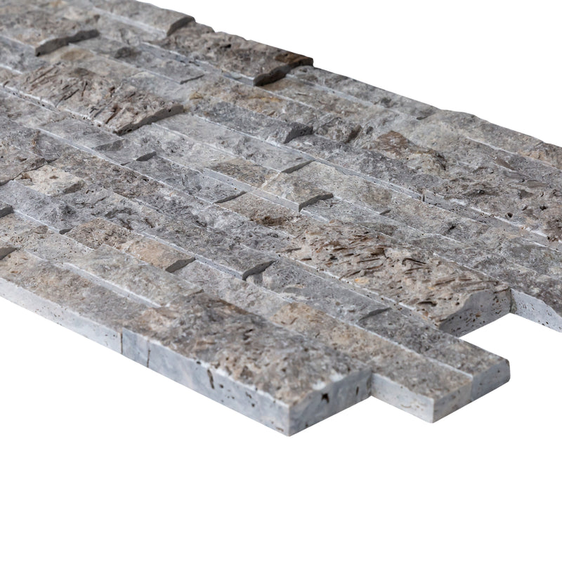 Silver Travertine 3D Ledger Panel 6"x24" – Natural Split-Face Wall Tile, Full Truckload