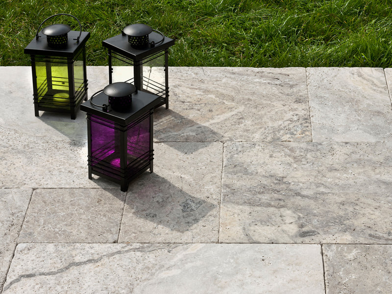 Silver Travertine Tumbled Pavers