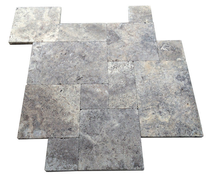 Silver Travertine Tumbled Pavers