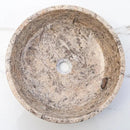 Grey Travertine Stone Round Vessel Bathroom Sink - Handcrafted