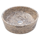 Grey Travertine Stone Round Vessel Bathroom Sink - Handcrafted