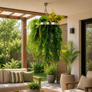 Artificial Hanging Plant Chandelier – Bright Tropical Foliage Circular Ring (15.75in) Silver Frame – UV Resistant by Designer Plants USA