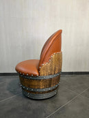 Whiskey & Wine Barrel Lounge Chair — Hidden Storage, Memory Foam, Rustic Brown Upholstery