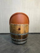 Whiskey & Wine Barrel Lounge Chair — Hidden Storage, Memory Foam, Rustic Brown Upholstery