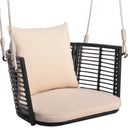 Single Person Hanging Seat with Woven Rattan Backrest for Backyard by LJGDeals