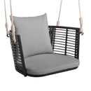 Single Person Hanging Seat with Woven Rattan Backrest for Backyard-Blue by DirectDeals