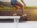 Skater Girl Wallpaper. Tropical Vibe Wall Mural.