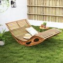 Slatted Acacia 2-Seat Patio Dual Rocker Sunbed Wood Lounger with Ergonomic Curved Seat by LJGDeals