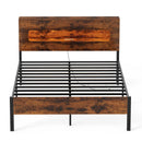 Slatted Full Bed Frame with LED Lights and Storage Headboard No Box Spring Needed-Full Size by LJGDeals