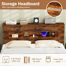 Slatted Full Bed Frame with LED Lights and Storage Headboard No Box Spring Needed-Full Size by LJGDeals