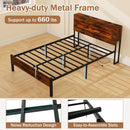 Slatted Full Bed Frame with LED Lights and Storage Headboard No Box Spring Needed-Full Size by LJGDeals
