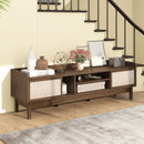 Sliding Door TV Stand for 65 Inch TV with Woven Doors-Walnut by LJGDeals