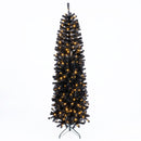 7-8 FT Slim Black Pencil Christmas Tree with LED Lights