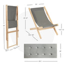 3-Position Adjustable and Foldable Wood Beach Sling Chair with Free Cushion-Gray by LJGDeals