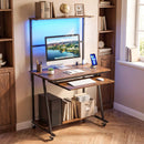 Small Computer Desk with Charging Station and LED Lights and Wheels by LJGDeals