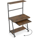Small Computer Desk with Charging Station and LED Lights and Wheels by LJGDeals
