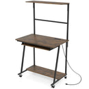 Small Computer Desk with Charging Station and LED Lights and Wheels by LJGDeals