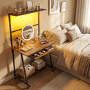 Small Computer Desk with Charging Station and LED Lights and Wheels by LJGDeals