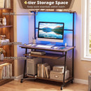 Small Computer Desk with Charging Station and LED Lights and Wheels by LJGDeals