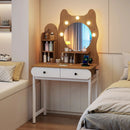 Small Vanity Desk with Mirror and Lights Cute Kitty Makeup Table with Power Outlets-Natural by LJGDeals