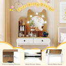 Small Vanity Desk with Mirror and Lights Cute Kitty Makeup Table with Power Outlets-Natural by LJGDeals