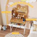 Small Vanity Desk with Mirror and Lights Cute Kitty Makeup Table with Power Outlets-Natural by LJGDeals
