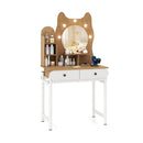 Small Vanity Desk with Mirror and Lights Cute Kitty Makeup Table with Power Outlets-Natural by LJGDeals